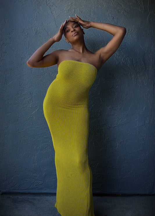 Cassie Rib Knit Tube Maxi Dress - Chartreuse