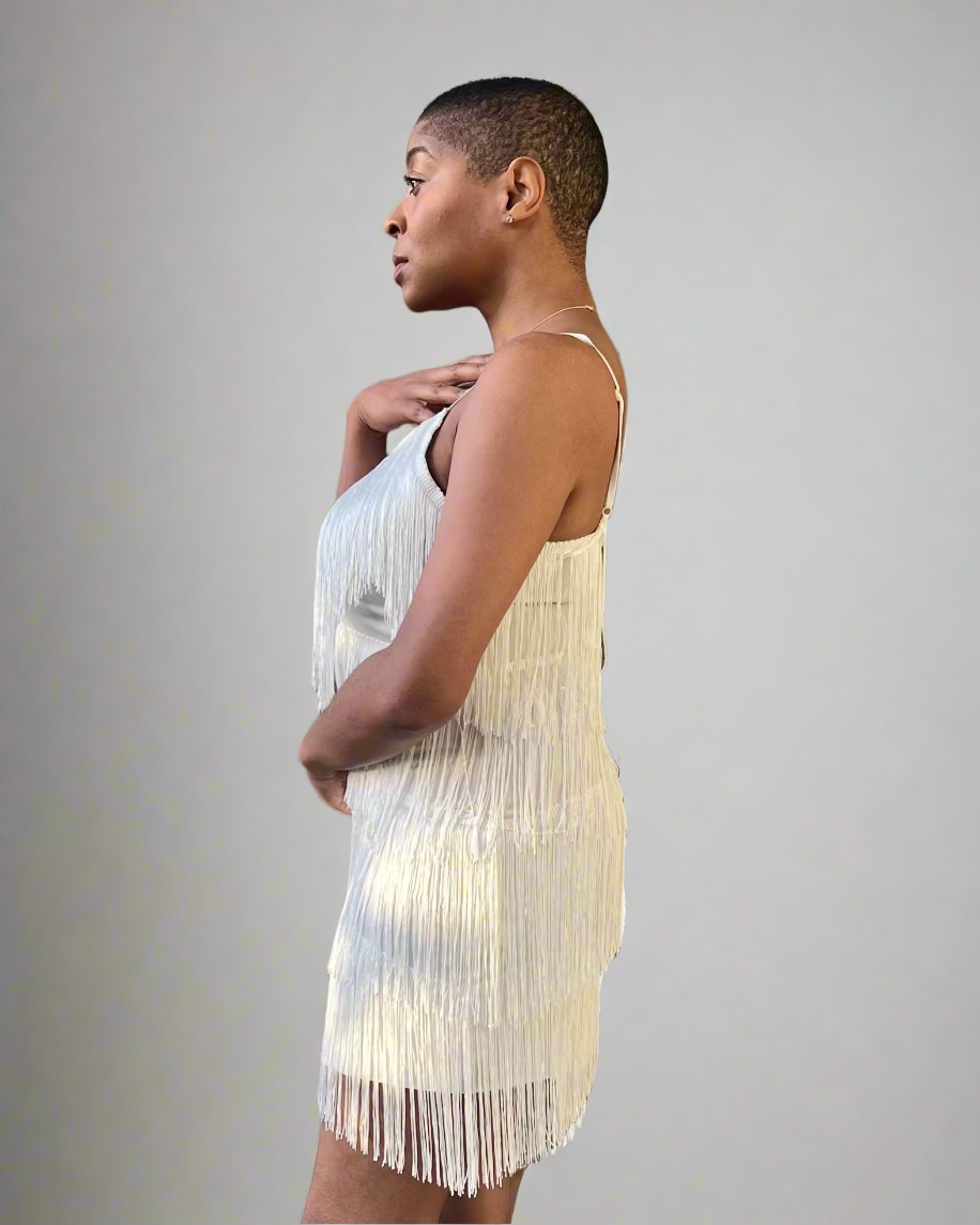 Valerie Deep V-Neck Fringe Mini Dress - White
