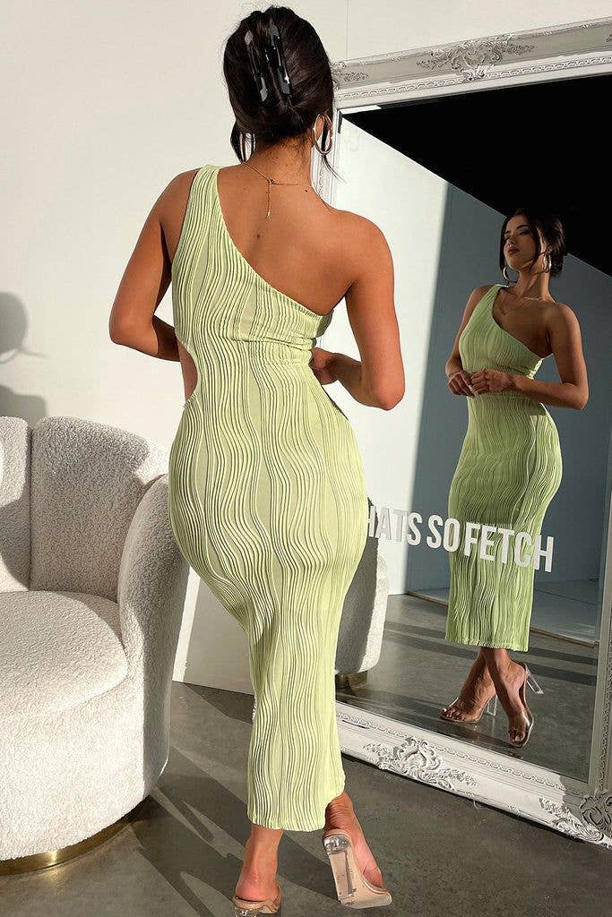 Lucky One Shoulder Knit Dress - Light Green