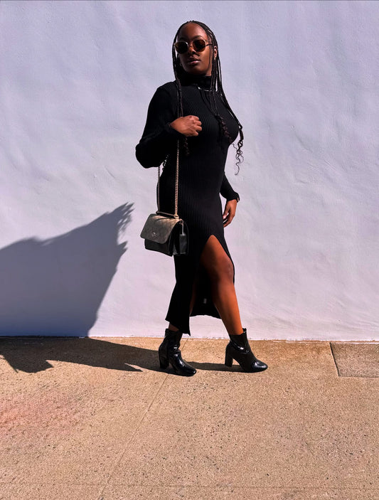 Cierra Side Split Knit Dress - Black