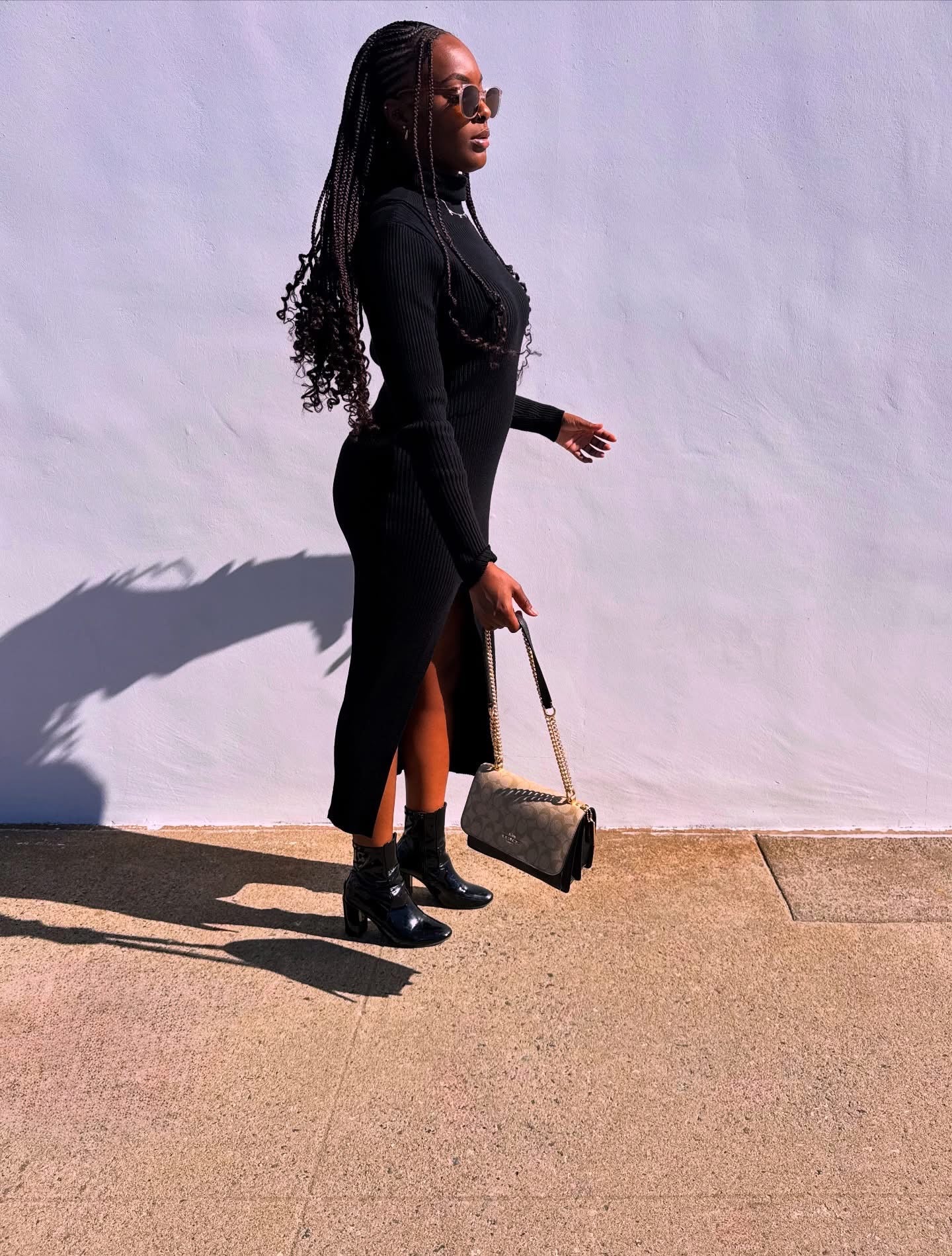 Cierra Side Split Knit Dress - Black