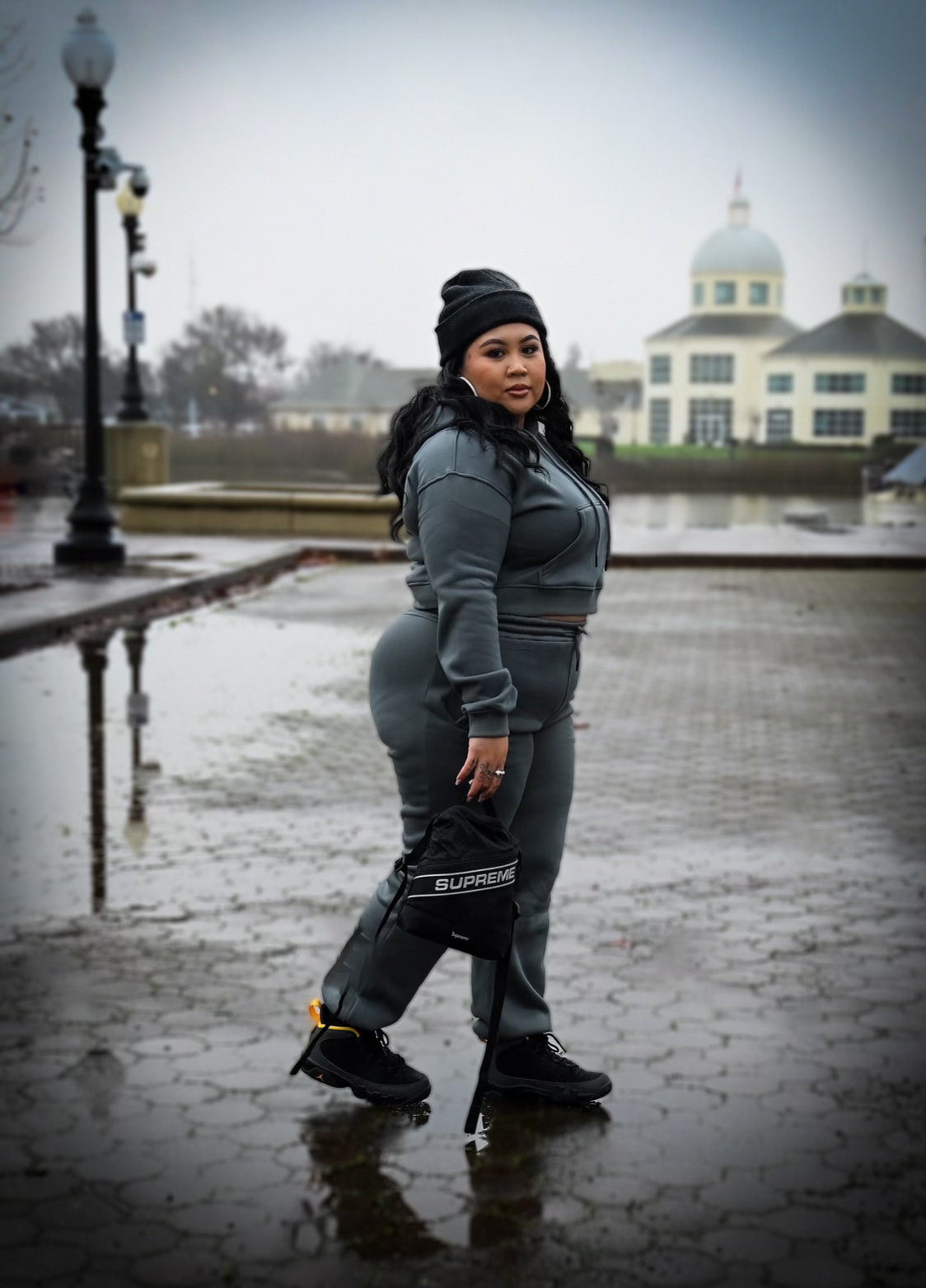 Cozy Cropped Hooded Jogger Set - Grey