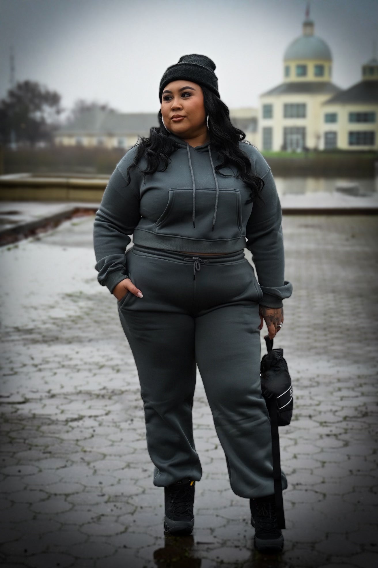 Cozy Cropped Hooded Jogger Set - Grey