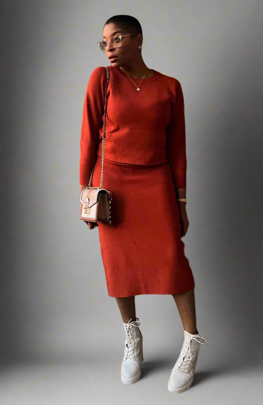 Church Girl Knit Sweater Set - Rust
