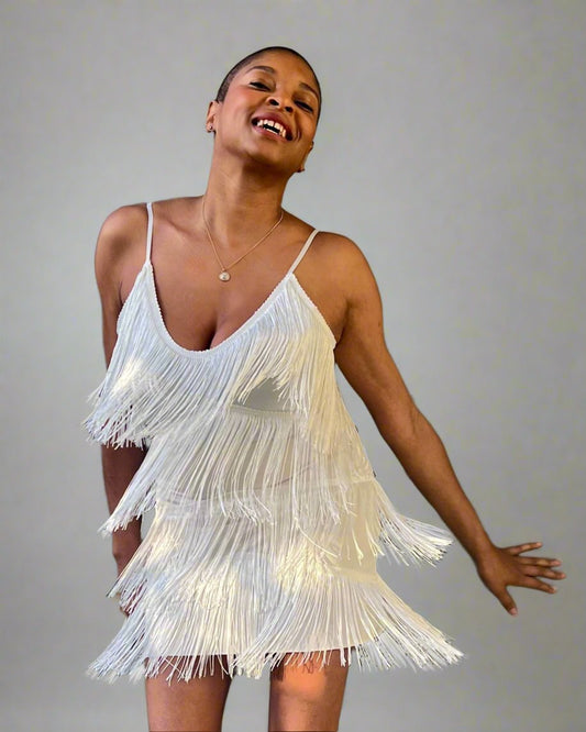 Valerie Deep V-Neck Fringe Mini Dress - White