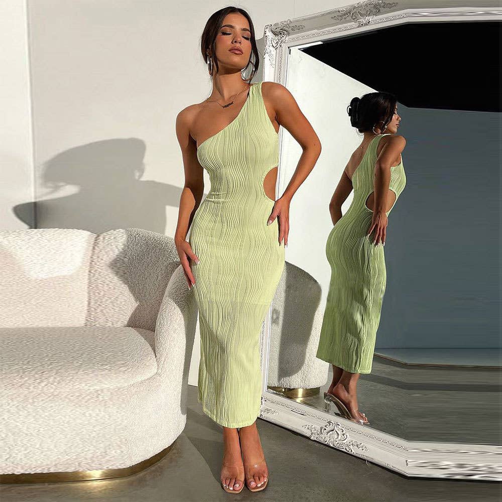 Lucky One Shoulder Knit Dress - Light Green M Lucky One Shoulder Knit Dress - Light Green M