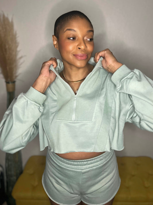 Kick Back Half-Zip Shorts Set - Seafoam