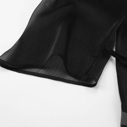 Sexy Mesh Lapel Puff Sleeve Shirt