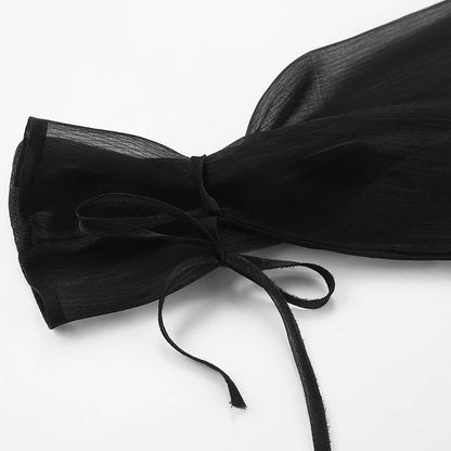 Sexy Mesh Lapel Puff Sleeve Shirt