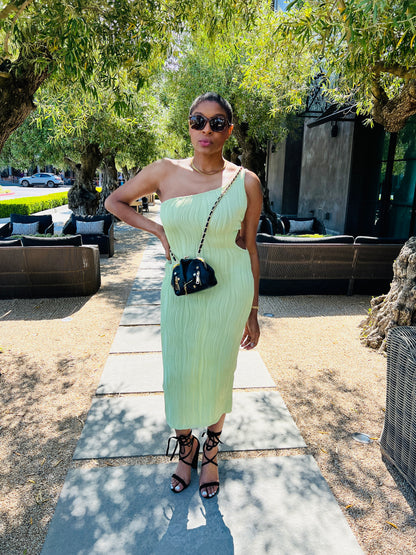 Lucky One Shoulder Knit Dress - Light Green M Lucky One Shoulder Knit Dress - Light Green M