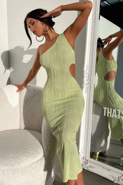 Lucky One Shoulder Knit Dress - Light Green M Lucky One Shoulder Knit Dress - Light Green M