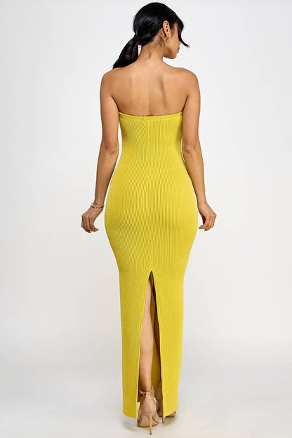 Cassie Rib Knit Tube Maxi Dress - Chartreuse