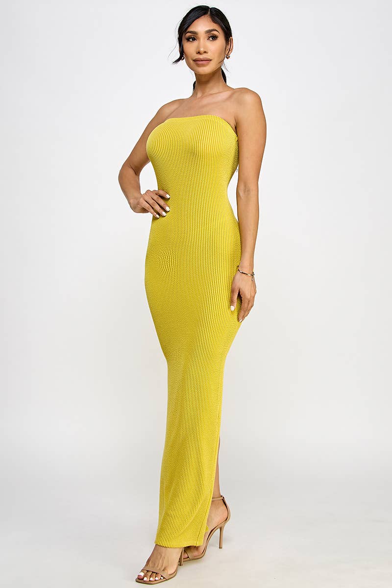 Cassie Rib Knit Tube Maxi Dress - Chartreuse