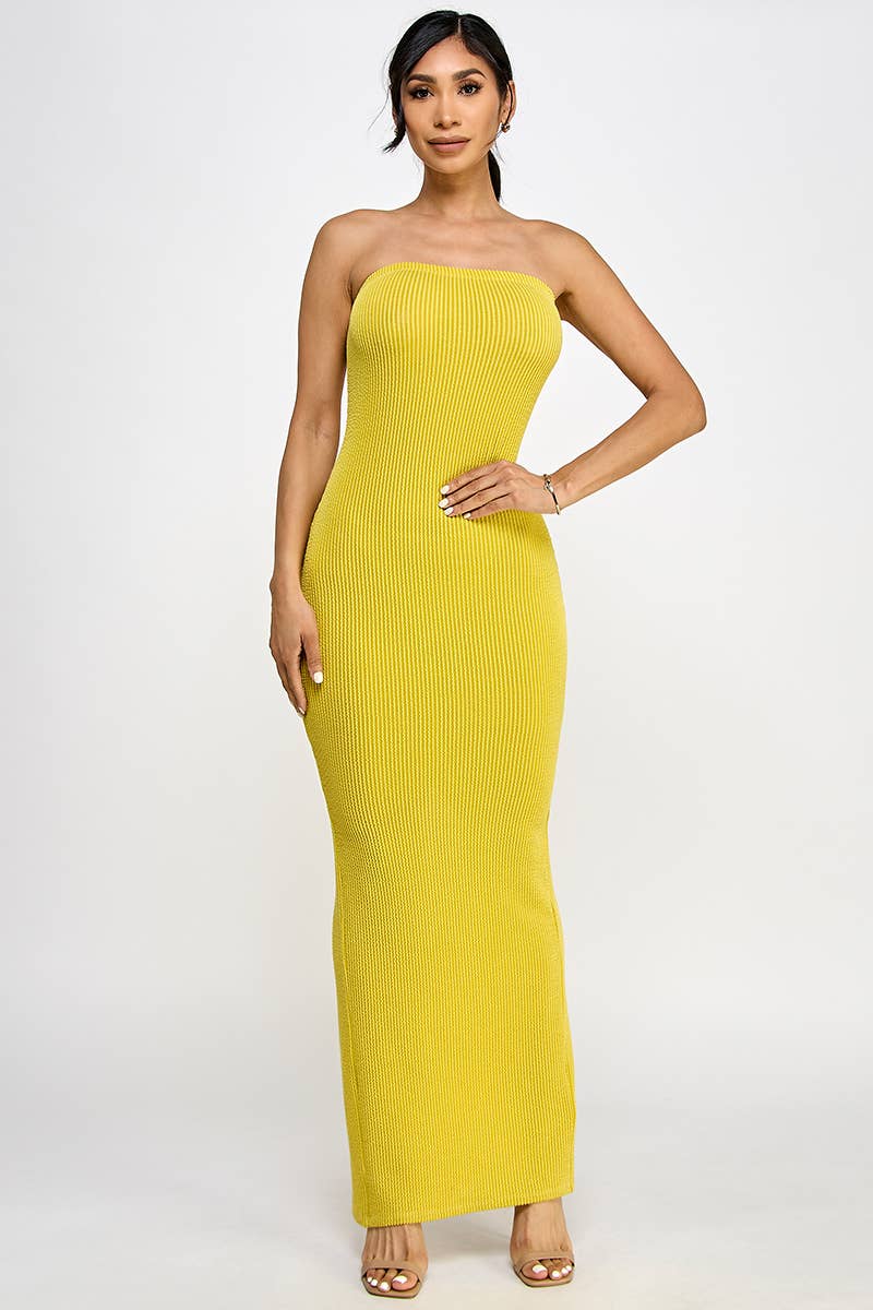 Cassie Rib Knit Tube Maxi Dress - Chartreuse